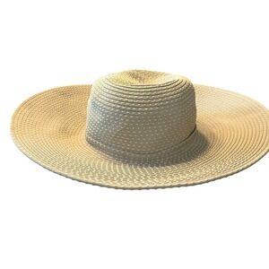San Diego Hat Company Womens Beige Green Wide Brim Straw Sun‎ Hat  Beach O/S
